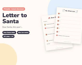 Letter to Santa Printable for Kids, Christmas Wish List, Letter from Santa, Nice List Certificate and Christmas Eve Chart (PDF)