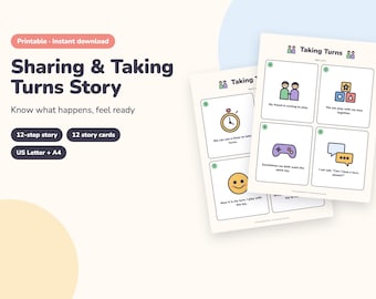 Sharing and Taking Turns Visual Story for Kids, My Turn Your Turn Board, Playdate Social Skills Printable for Toddlers (PDF)