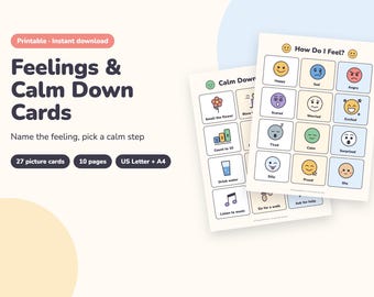 Feelings Chart for Kids Printable, Emotion Cards and Calm Down Corner Cards, Feelings Check In Board (PDF)