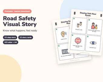 Road Safety Visual Story for Kids, Printable Picture Story and Cards, Crossing the Road Rules Poster for Toddlers (PDF)