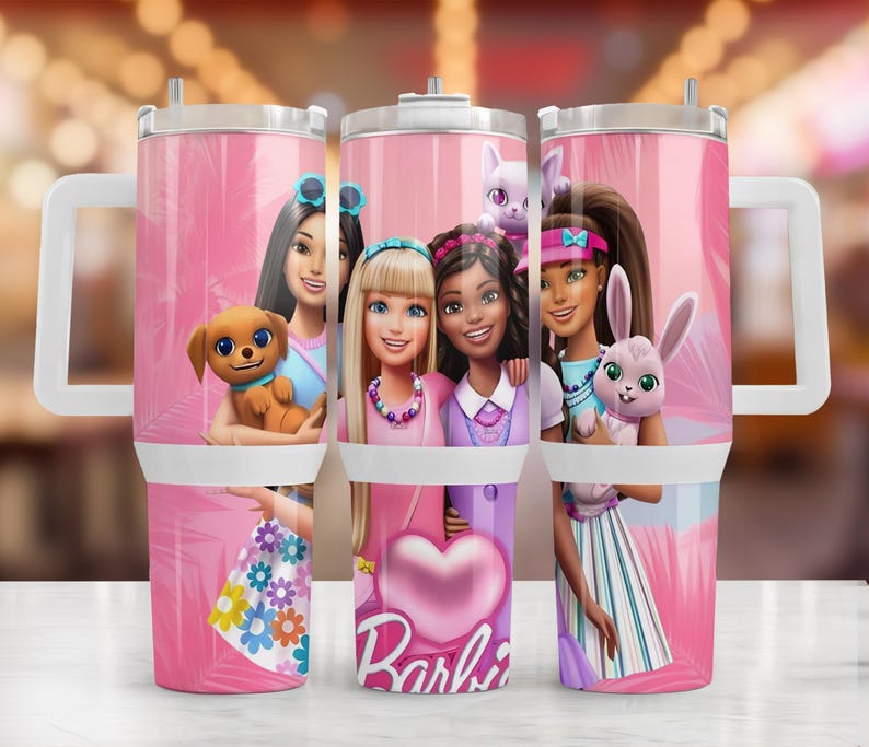 Barbie 40oz Tumbler Wrap PNG, Barbie Friends Pink Fashion Design, Cute ...