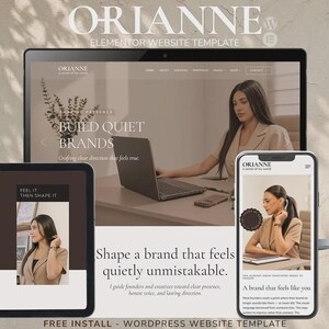 Tema Orianne para WordPress | Modelo para Elementor (Versão Gratuita) | Site de marca tranquilo para coaches, consultores de marketing e criativos. INSTALAÇÃO GRATUITA.