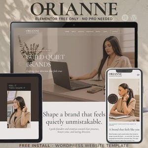 Tema/Plantilla Orianne para WordPress (versión gratuita de Elementor) / Sitio web de marca tranquilo para coaches, consultores de marketing y creativos. INSTALACIÓN GRATUITA.