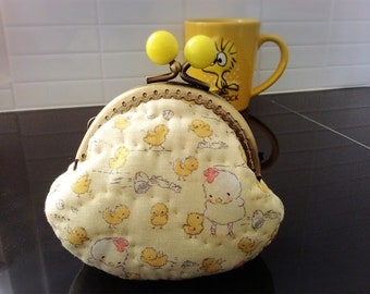 Cute chicky nursery coin purse yellow bead kiss kock metal frame