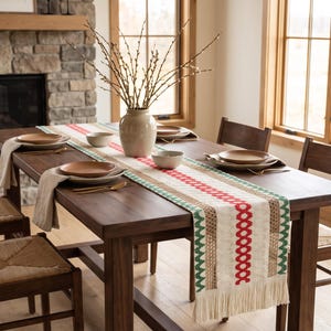Boho Macrame Christmas Table Runner | Handmade Woven Christmas Table Decor | Farmhouse Holiday Table Runner | Bohemian Christmas Decor