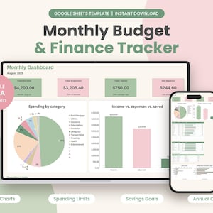 Monatliche Budgettabelle (Google Sheets), Excel-Budgetvorlage, Finanz-Tracker, Automatisierter Ausgaben-Tracker, Rechnungs-Tracker