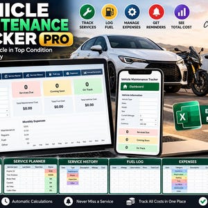 Vehicle Maintenance Tracker Excel Template | Car Service Log | Fuel ...