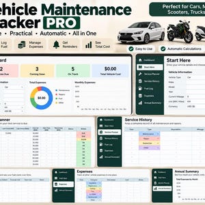 Vehicle Maintenance Tracker Excel Template | Car Service Log | Fuel ...