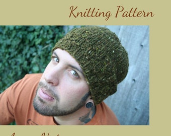 Men's Acorn Hat Knitting Pattern Instant Download- Bulky Yarn- Slouchy Beanie