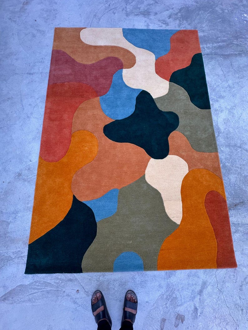 Modern Abstract Hand Tufted Wool Rug, Colorful Geometric Carpet, Luxury ...