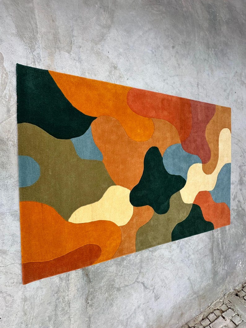 Modern Abstract Hand Tufted Wool Rug, Colorful Geometric Carpet, Luxury ...