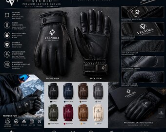 Guanti da moto unisex in pelle fatti a mano Velnora Studio, logo ricamato, guanti da motociclista di alta qualità, disponibili in vari colori.