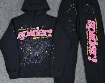 Sp5der P*NK V2 Hoodie & Sweatpants Set Black | Pink Graphic Tracksuit | Unisex Streetwear