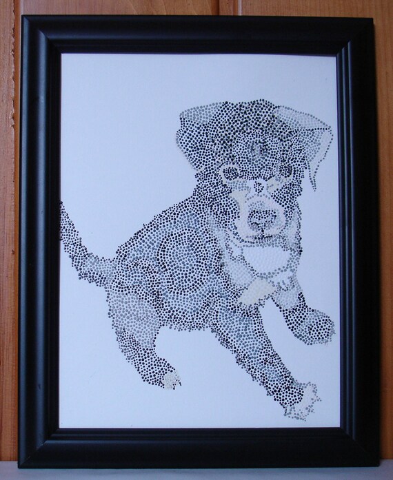 Pointillism Black And White Dog