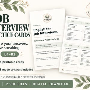 Job Interview English Practice Cards – B1–B2 ESL Speaking (Digital Download)