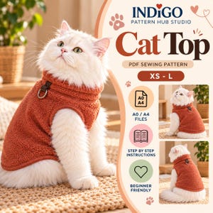 Cat Sweater Sewing Pattern PDF | Cat Clothes Pattern | Pet Vest Sewing Pattern | Cat Fleece Jacket Pattern | Beginner Pet Pattern