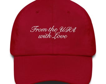 Z USA z czapką Love Hat - haftowana czarna czapka taty - Stany Zjednoczone - Inspirowany prezent - stylowa czapka baseballowa dla miłośników podróży