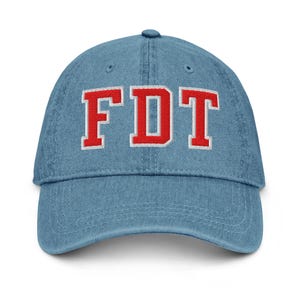 Gorra de papá FDT, gorra bordada anti-Trump, gorra vaquera azul, gorra con declaración política de protesta, gorra con letras llamativas