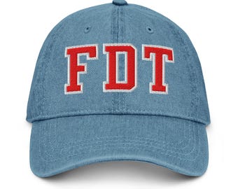 Gorra de papá FDT, gorra bordada anti-Trump, gorra vaquera azul, gorra con declaración política de protesta, gorra con letras llamativas