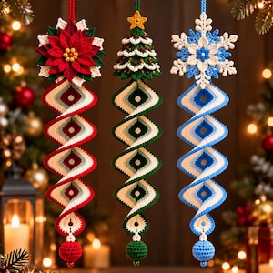 Decorazione natalizia a spirale all'uncinetto, decorazione da appendere per la casa, albero di Natale, fiocco di neve PDF, schema all'uncinetto di livello intermedio, download digitale