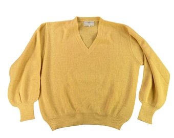 Peruvian Connection Sweater Women L Yellow 100% Alpaca V-Neck Vintage 90s Slouch