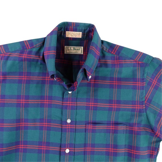 L.L.Bean, Vintage 80s LL Bean Plaid Shirt Mens 15.5 35 Fits L Made in USA Oxford OCBD
