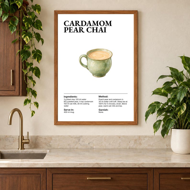 Cardamom Pear Chai Recipe Art Print, Tea Bar Decor, Kitchen Wall Art - Etsy