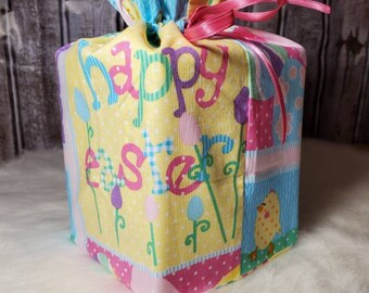 Homemade Easter print design fabric tissue box cover