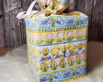 Homemade Easter print design fabric tissue box cover