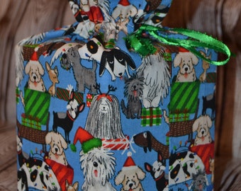 Homemade Christmas Holiday dog print design fabric tissue box cover