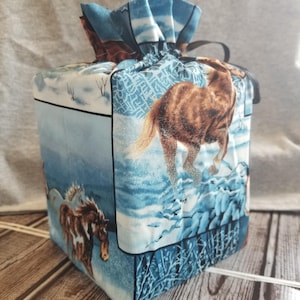 Homemade winter snow with horses design fabric tissue box cover