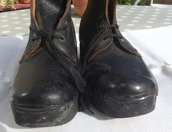 Antique French Boots Wooden soled Clog Country Sh… - image 3