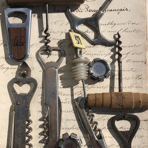 Lot of Vintage French Bottle openers Corkscrews Bottle Cappers Stoppers pourers