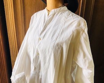 Antique French Gentlemans Dress Shirt Formal white cotton chemise