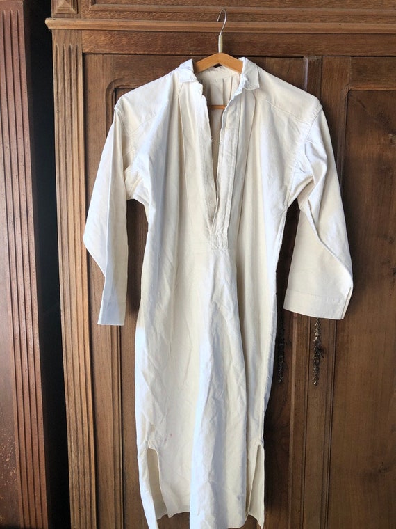 Antique French smock Artist shirt Hand woven chan… - image 10