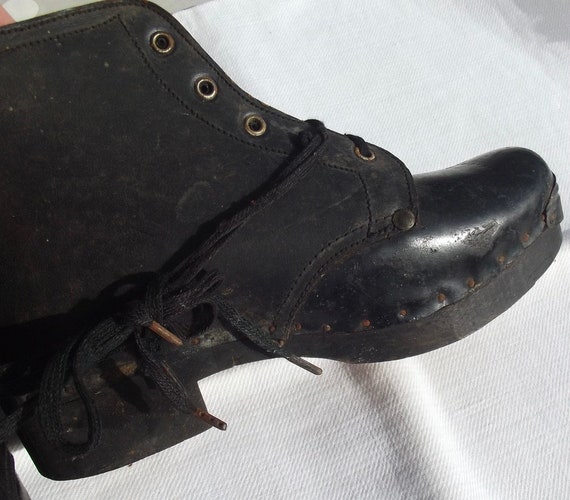 Antique French Boots Wooden soled Clog Country Sh… - image 5