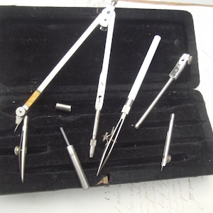 Beautiful Antique French Drawing Instruments Set in Velvet lined case
