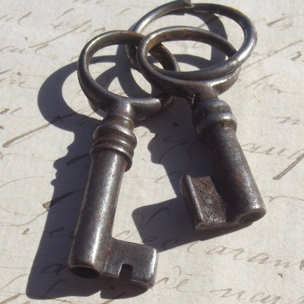 Pair Antique small French Keys winders cupboard, chest trunk box jewellery