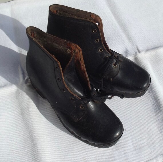 Antique French Boots Wooden soled Clog Country Sh… - image 2