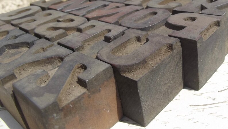 Antique French Letterpress Letters Alphabet Wooden printing shops blocks