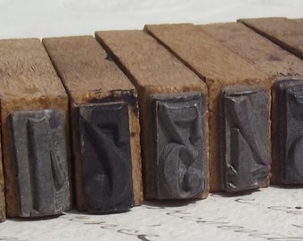 Antique vintage Français impression blocs numéros bois tampons en caoutchouc