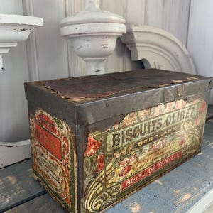 Antique French Obilet Biscuit Tin Vintage metal box