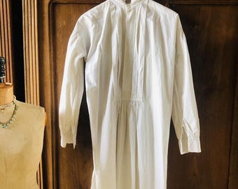 Antique French Gentlemans Dress Shirt Formal white cotton chemise