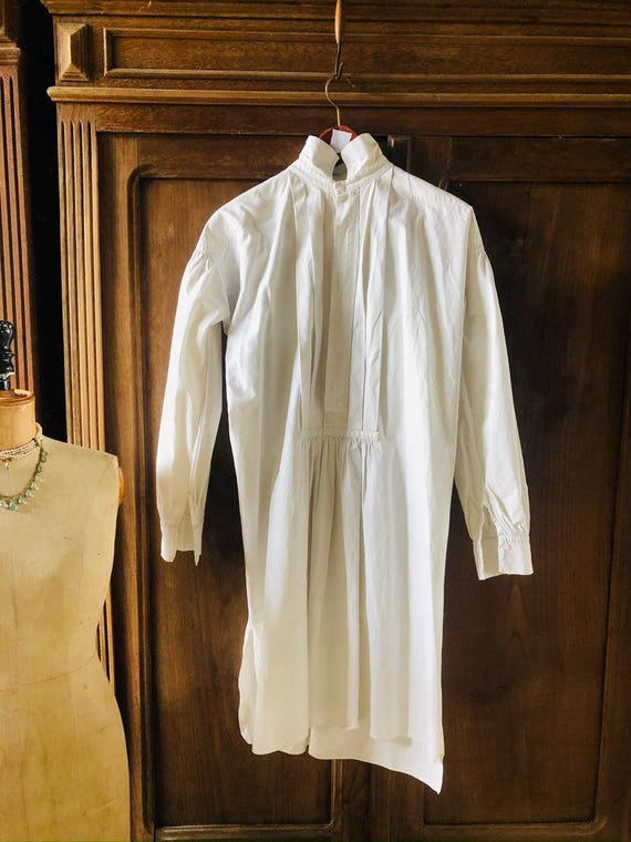 Antique French Gentlemans Dress Shirt Formal white cotton chemise