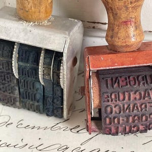 Two Vintage French Printing Rubber Stamps Post Office Date rotating Calendar stamp