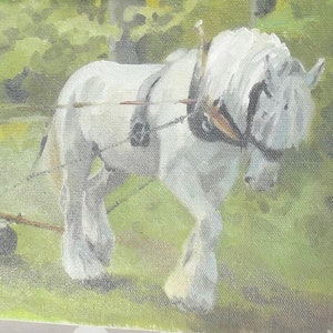 キャンバスに油彩、フランスの馬、オリジナル絵画、荷馬車、農場で働く馬、肖像画