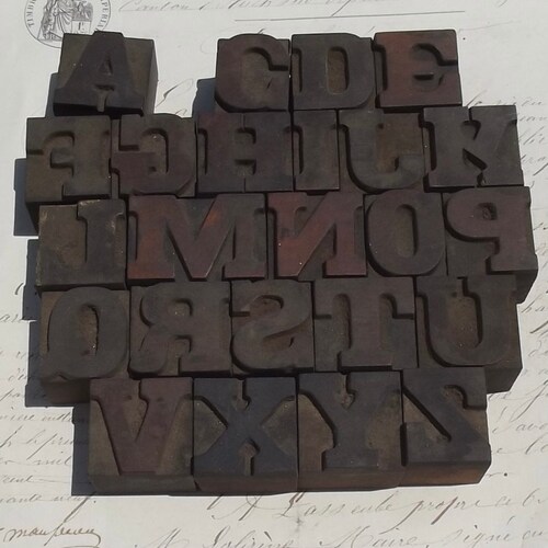 Antique French Letterpress Letters Alphabet Wooden printing shops blocks