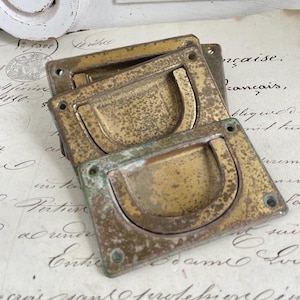 Lot of Antique French Brass Draw Handles 1920s Pivoted Drawer cabinet Pulls