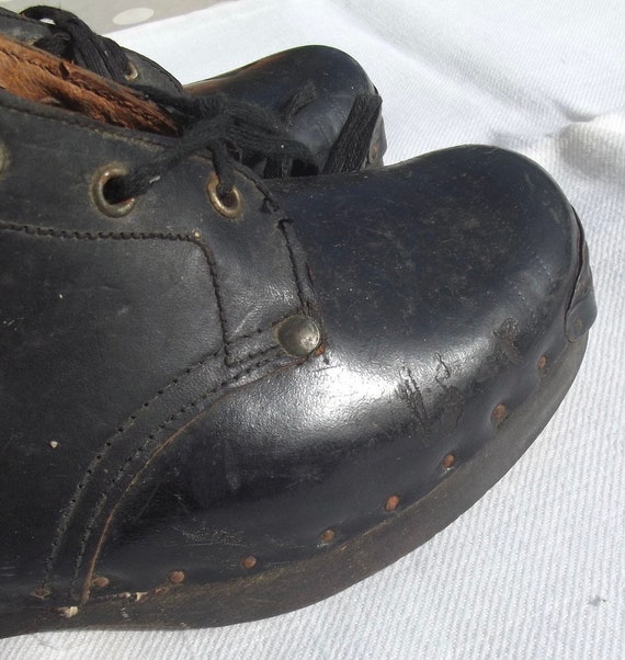 Antique French Boots Wooden soled Clog Country Sh… - image 9