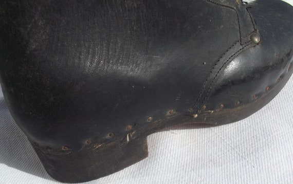 Antique French Boots Wooden soled Clog Country Sh… - image 4